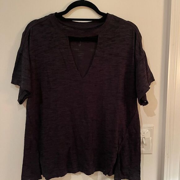 Free People We The Free Jordan Burnout Keyhole V-neck tshirt XS black - Picture 1 of 3